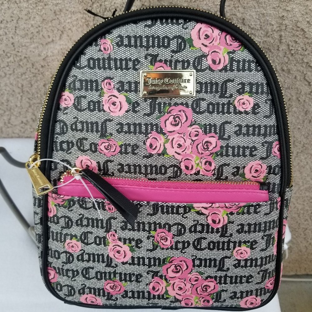 Juicy Couture Pink Bloom Black pull out pouch Backpack Brand New with tags